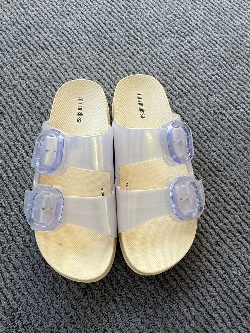 Mini Melissa Iridescent Lavender Clear Double-Buckle Slides